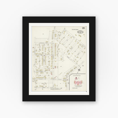Old map wall art mockup — black gallery frame with white mat — Sanborn Fire Insurance Map from Washington, Washington County, Pennsylvania (1914), Sheet #0029