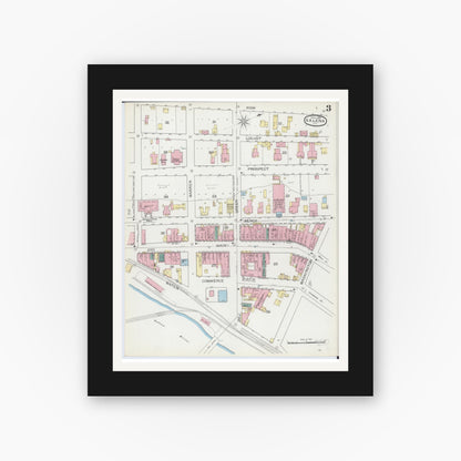 Old map wall art mockup — black gallery frame with white mat — Sanborn Fire Insurance Map from Galena, Jo Daviess County, Illinois (1893), Sheet #0003