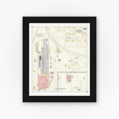 Old map wall art mockup — black gallery frame with white mat — Sanborn Fire Insurance Map from Middletown, Butler County, Ohio (1907), Sheet #0022