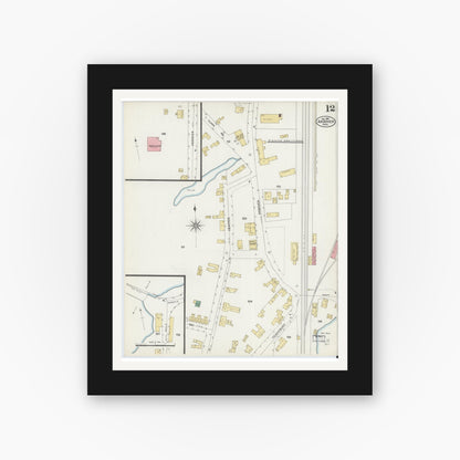 Old map wall art mockup — black gallery frame with white mat — Sanborn Fire Insurance Map from Andover, Essex County, Massachusetts (1906), Sheet #0012