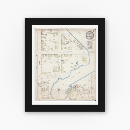 Old map wall art mockup — black gallery frame with white mat — Sanborn Fire Insurance Map from Two Rivers, Manitowoc County, Wisconsin (1885) - Complete Map Set