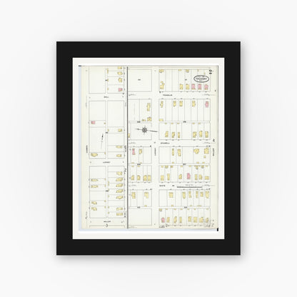 Old map wall art mockup — black gallery frame with white mat — Sanborn Fire Insurance Map from Fremont, Sandusky County, Ohio (1910), Sheet #0002