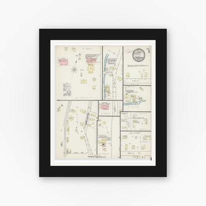 Old map wall art mockup — black gallery frame with white mat — Sanborn Fire Insurance Map from Cambridge, Washington County, New York (1891) - Complete Map Set