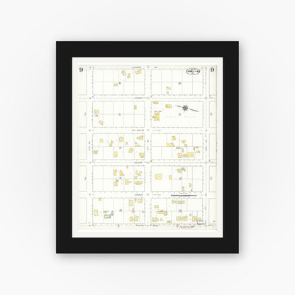 Old map wall art mockup — black gallery frame with white mat — Sanborn Fire Insurance Map from Carmel By The Sea, Monterey County, California (1924), Sheet #0009