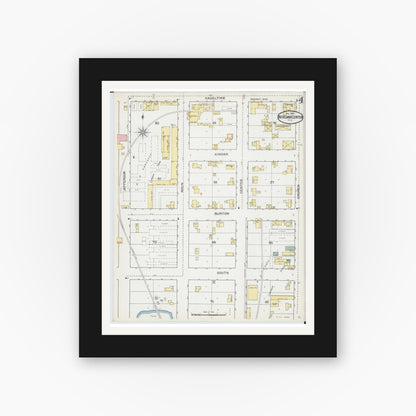 Old map wall art mockup — black gallery frame with white mat — Sanborn Fire Insurance Map from Richland Center, Richland County, Wisconsin (1892), Sheet #0004