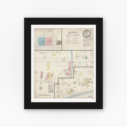 Old map wall art mockup — black gallery frame with white mat — Sanborn Fire Insurance Map from Washington, Daviess County, Indiana (1887) - Complete Map Set