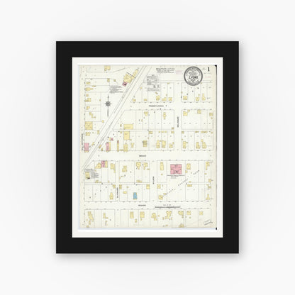 Old map wall art mockup — black gallery frame with white mat — Sanborn Fire Insurance Map from Lyons, Greene County, Indiana (1910) - Complete Map Set