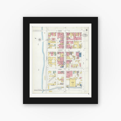 Old map wall art mockup — black gallery frame with white mat — Sanborn Fire Insurance Map from Dixon, Lee County, Illinois (1902), Sheet #0003