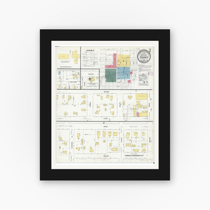 Old map wall art mockup — black gallery frame with white mat — Sanborn Fire Insurance Map from Sandwich, De Kalb County, Illinois (1909) - Complete Map Set