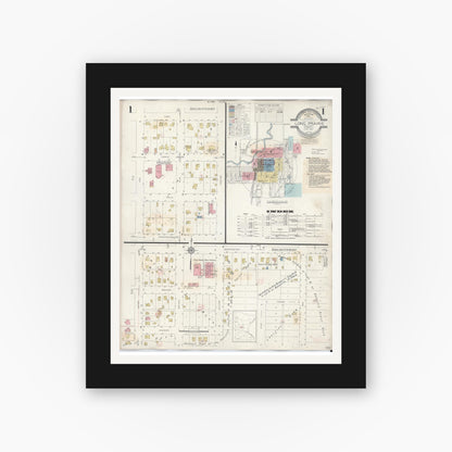 Old map wall art mockup — black gallery frame with white mat — Sanborn Fire Insurance Map from Long Prairie, Todd County, Minnesota (1945) - Complete Map Set