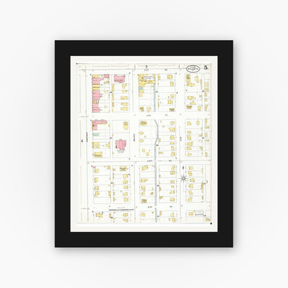 Old map wall art mockup — black gallery frame with white mat — Sanborn Fire Insurance Map from Atlantic, Cass County, Iowa (1899), Sheet #0005