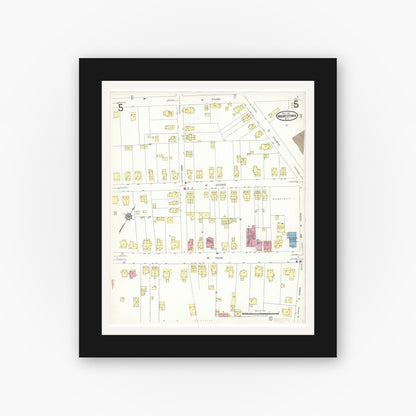 Old map wall art mockup — black gallery frame with white mat — Sanborn Fire Insurance Map from Moorestown, Burlington County, New Jersey (1923), Sheet #0005