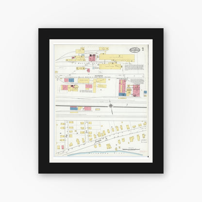 Old map wall art mockup — black gallery frame with white mat — Sanborn Fire Insurance Map from Salamanca, Cattaraugus County, New York (1918), Sheet #0007