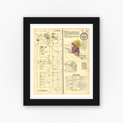 Old map wall art mockup — black gallery frame with white mat — Sanborn Fire Insurance Map from Albany, Shackelford County, Texas (1922), Sheet #0001