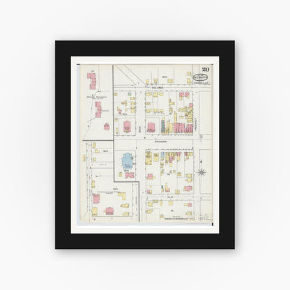Old map wall art mockup — black gallery frame with white mat — Sanborn Fire Insurance Map from Newark, Licking County, Ohio (1893), Sheet #0020