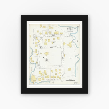 Old map wall art mockup — black gallery frame with white mat — Sanborn Fire Insurance Map from Marblehead, Essex County, Massachusetts (1908), Sheet #0022