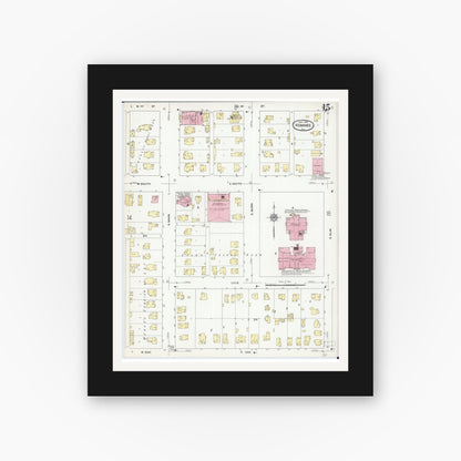 Old map wall art mockup — black gallery frame with white mat — Sanborn Fire Insurance Map from Kewanee, Henry County, Illinois (1910), Sheet #0015