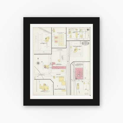 Old map wall art mockup — black gallery frame with white mat — Sanborn Fire Insurance Map from Crawfordsville, Montgomery County, Indiana (1896), Sheet #0010