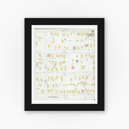Old map wall art mockup — black gallery frame with white mat — Sanborn Fire Insurance Map from Marysville, Union County, Ohio (1901), Sheet #0002