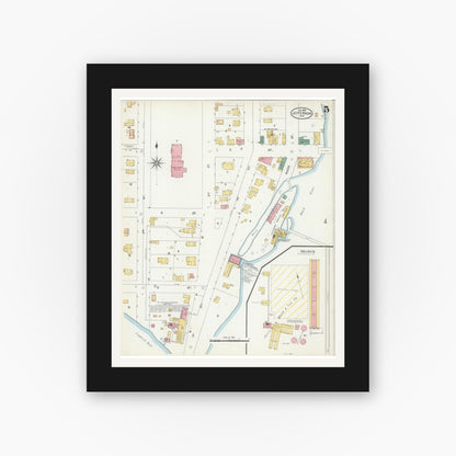 Old map wall art mockup — black gallery frame with white mat — Sanborn Fire Insurance Map from Jefferson, Jefferson County, Wisconsin (1904), Sheet #0005