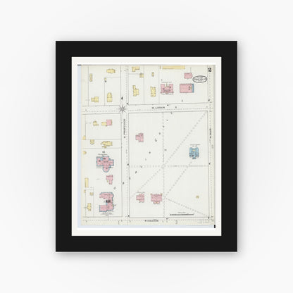 Old map wall art mockup — black gallery frame with white mat — Sanborn Fire Insurance Map from Oberlin, Lorain County, Ohio (1893), Sheet #0002