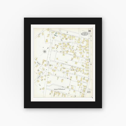 Old map wall art mockup — black gallery frame with white mat — Sanborn Fire Insurance Map from Nantucket, Nantucket County, Massachusetts (1904), Sheet #0014