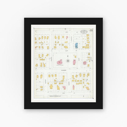 Old map wall art mockup — black gallery frame with white mat — Sanborn Fire Insurance Map from Rochester, Olmsted County, Minnesota (1904), Sheet #0011