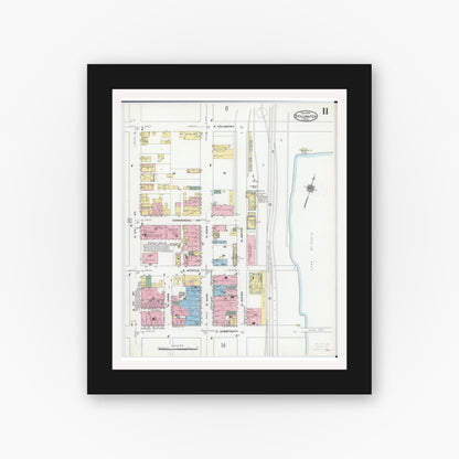 Old map wall art mockup — black gallery frame with white mat — Sanborn Fire Insurance Map from Stillwater, Washington County, Minnesota (1910), Sheet #0011