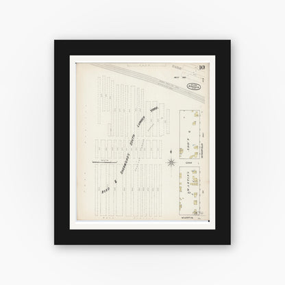 Old map wall art mockup — black gallery frame with white mat — Sanborn Fire Insurance Map from Anoka, Anoka County, Minnesota (1885), Sheet #0010