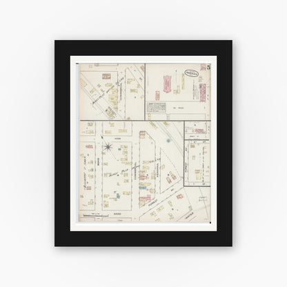 Old map wall art mockup — black gallery frame with white mat — Sanborn Fire Insurance Map from Neenah, Winnebago County, Wisconsin (1884), Sheet #0005