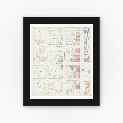 Old map wall art mockup — black gallery frame with white mat — Sanborn Fire Insurance Map from Waupaca, Waupaca County, Wisconsin (1891), Sheet #0003