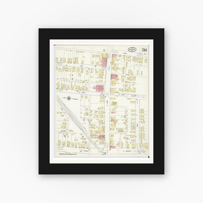 Old map wall art mockup — black gallery frame with white mat — Sanborn Fire Insurance Map from Newark, Licking County, Ohio (1912), Sheet #0034