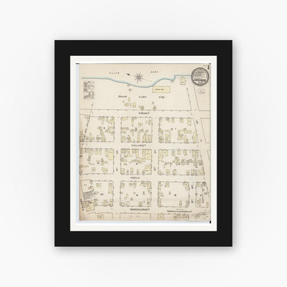 Old map wall art mockup — black gallery frame with white mat — Sanborn Fire Insurance Map from Lake Linden, Houghton County, Michigan (1885) - Complete Map Set