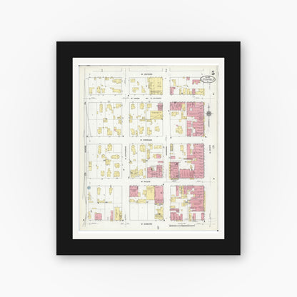 Old map wall art mockup — black gallery frame with white mat — Sanborn Fire Insurance Map from Litchfield, Montgomery County, Illinois (1910), Sheet #0005