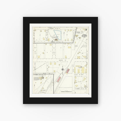 Old map wall art mockup — black gallery frame with white mat — Sanborn Fire Insurance Map from Cooper, Delta County, Texas (1914), Sheet #0003