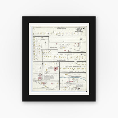 Old map wall art mockup — black gallery frame with white mat — Sanborn Fire Insurance Map from Wakefield, Gogebic County, Michigan (1917), Sheet #0006