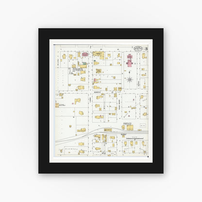 Old map wall art mockup — black gallery frame with white mat — Sanborn Fire Insurance Map from Benton, Franklin County, Illinois (1900), Sheet #0003