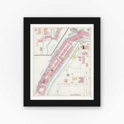 Old map wall art mockup — black gallery frame with white mat — Sanborn Fire Insurance Map from Turners Falls, Franklin County, Massachusetts (1895), Sheet #0002