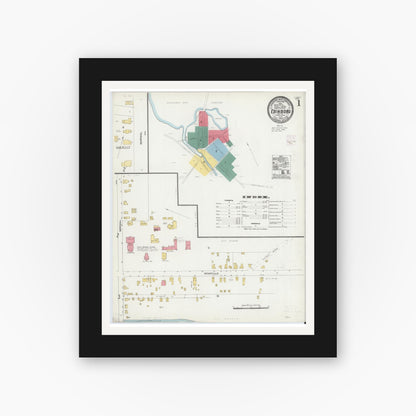 Old map wall art mockup — black gallery frame with white mat — Sanborn Fire Insurance Map from Edinboro, Erie County, Pennsylvania (1906) - Complete Map Set