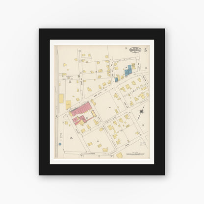 Old map wall art mockup — black gallery frame with white mat — Sanborn Fire Insurance Map from Hendersonville, Henderson County, North Carolina (1922), Sheet #0005