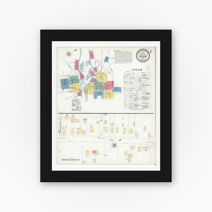 Old map wall art mockup — black gallery frame with white mat — Sanborn Fire Insurance Map from Carthage, Jefferson County, New York (1908), Sheet #0001