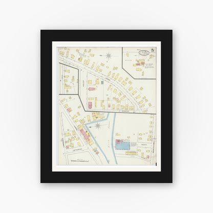 Old map wall art mockup — black gallery frame with white mat — Sanborn Fire Insurance Map from Lyons, Wayne County, New York (1894), Sheet #0005