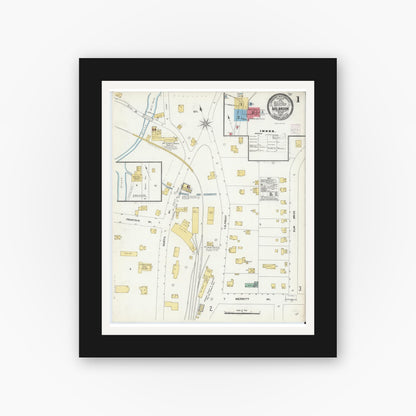 Old map wall art mockup — black gallery frame with white mat — Sanborn Fire Insurance Map from Millbrook, Dutchess County, New York (1905), Sheet #0001