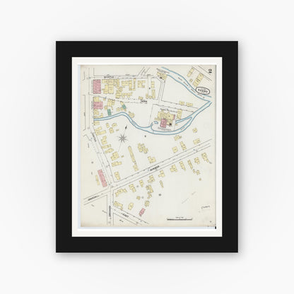 Old map wall art mockup — black gallery frame with white mat — Sanborn Fire Insurance Map from Adams, Berkshire County, Massachusetts (1889), Sheet #0002