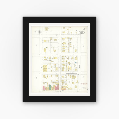Old map wall art mockup — black gallery frame with white mat — Sanborn Fire Insurance Map from Dixon, Solano County, California (1900), Sheet #0004