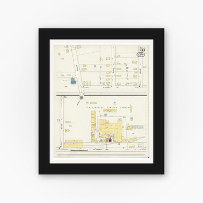 Old map wall art mockup — black gallery frame with white mat — Sanborn Fire Insurance Map from Olean, Cattaraugus County, New York (1915), Sheet #0033