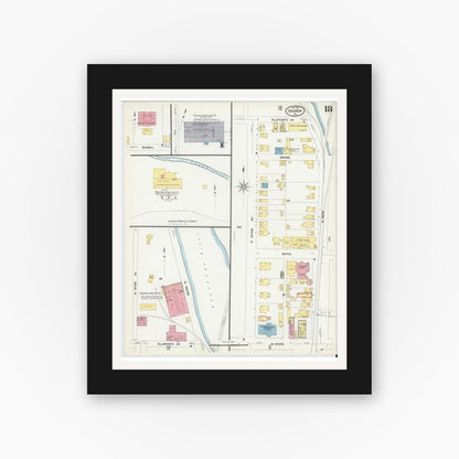 Old map wall art mockup — black gallery frame with white mat — Sanborn Fire Insurance Map from Sharon, Mercer County, Pennsylvania (1908), Sheet #0018