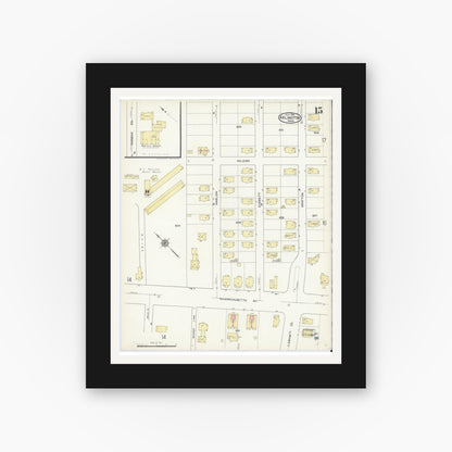 Old map wall art mockup — black gallery frame with white mat — Sanborn Fire Insurance Map from Arlington, Middlesex County, Massachusetts (1914), Sheet #0015