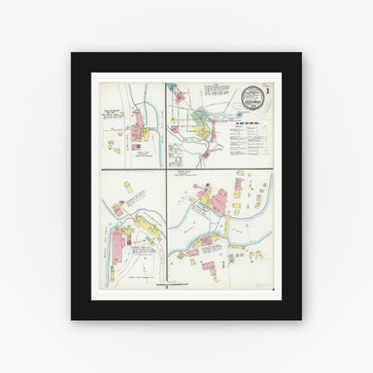Old map wall art mockup — black gallery frame with white mat — Sanborn Fire Insurance Map from Greenwich, Washington County, New York (1898) - Complete Map Set