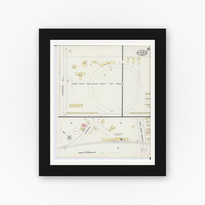 Old map wall art mockup — black gallery frame with white mat — Sanborn Fire Insurance Map from Charlotte, Eaton County, Michigan (1895), Sheet #0008
